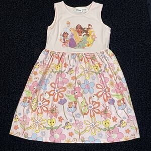 Disney Princess Girls Dress 5-6 Pink Tank Floral Lightweight Sleeveless Casual